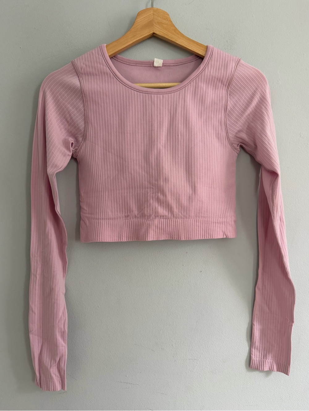 lululemon Ebb to Street Light Pink Ribbed Cropped Long Sleeve Top Size 4